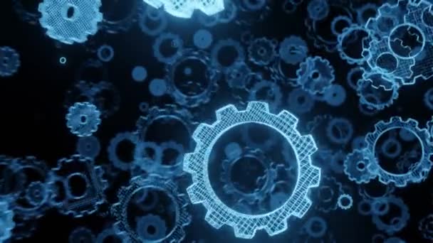 Abstract Sketched Gears Move Space Spinning Glowing Neon Light Technology — Stock Video