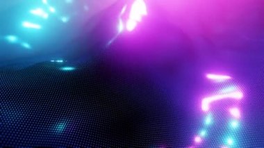 Nokta soyut Parlak arka plan. Büyük veri. Fütüristik neon dalga arka plan. Sorunsuz döngü 3d animasyon.