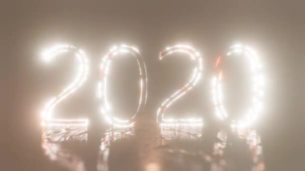 Новым 2020 Годом Надпись 2020 Года Освещена Ярким Неоновым Светом — стоковое видео
