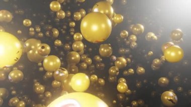 Uzayda 3d gülümsüyor yavaş hareket. Farklı ifadeler duygular. Sosyal ağ. Emoji arka plan. Dikişsiz döngülü animasyon 4k video.