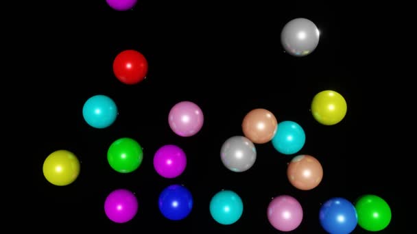 Animación Caer Llenar Pantalla Con Diferentes Bolas Colores Fondo Multicolor — Vídeo de stock