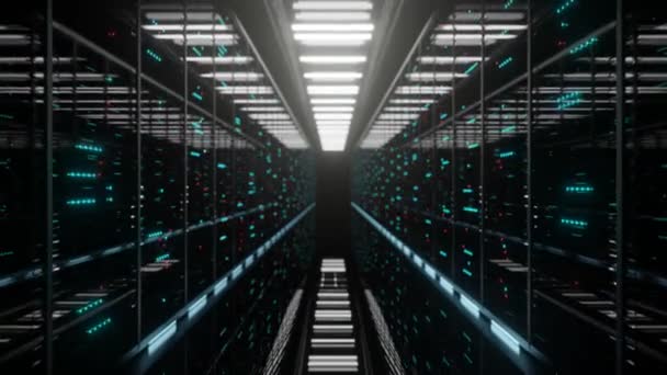 Data Center Ατελείωτους Servers Δικτυακοί Και Πληροφοριακοί Διακομιστές Πίσω Από — Αρχείο Βίντεο
