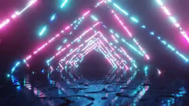 Loop Plan Met Neon Licht Bewegende Rechthoeken Abstract Fluorescerende Achtergrond — Stockvideo