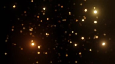 Soyut hareket arka planı altın parçacıkları parlıyor. Bokeh 'le parıldayan parçacıklar. Kusursuz 4k döngü videosu