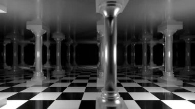 Antika sütunların soyut arkaplanının 3 boyutlu çizimi, klasik Toskana dönemi beyaz mermer sütunlar diziyor. Kamerayı hareket ettiriyorum. 3D animasyon 4k
