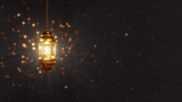Свічка Рамадан Світиться Променями Багатому Золотому Тлі Мерехтіння Блискучих Частинок — стокове відео
