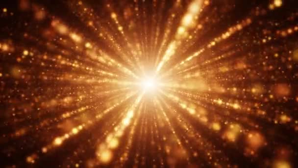 Guldljus Gnistrar Glödande Ljus Exploderar Festlig Gyllene Rörelse Bakgrund Drift — Stockvideo