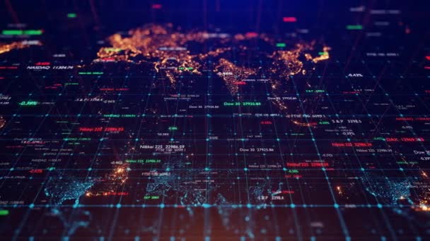 Mappa Con Mercato Azionario Animazione Digitale Delle Variazioni Dei Prezzi — Video Stock