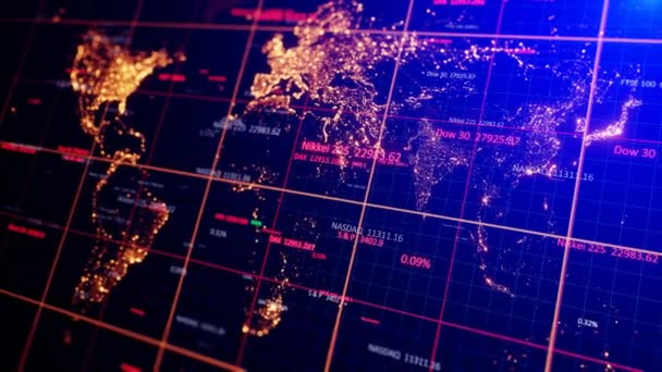 Movimiento Cámara Través Del Espacio Con Mapa Del Mundo Los — Vídeos de Stock