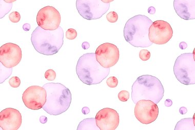Pembe ve mor benekli beyaz zemin üzerine suluboya seamless modeli