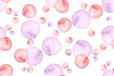 Pembe ve mor benekli beyaz zemin üzerine suluboya seamless modeli