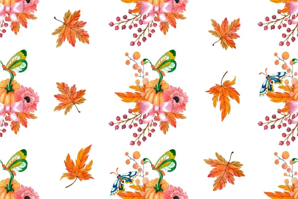 Шаблон Тыквами Осенними Листьями — стоковое фото