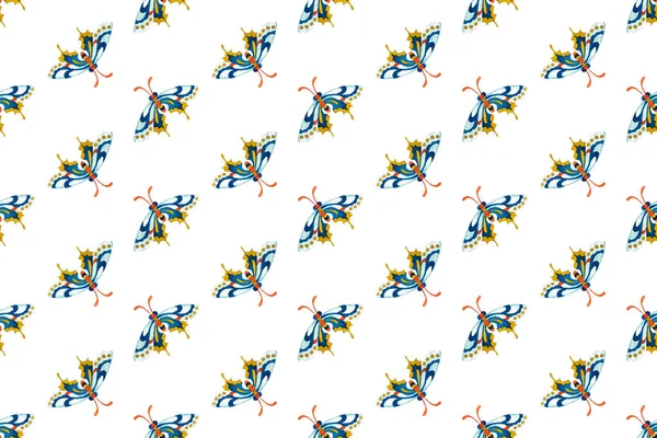 Blauwe Vlinders Patroon Witte Achtergrond — Stockfoto