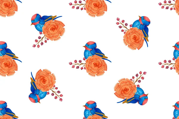 Blue birds pattern on white background