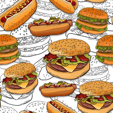 Fast food çeşitlerinin doku ve deseni