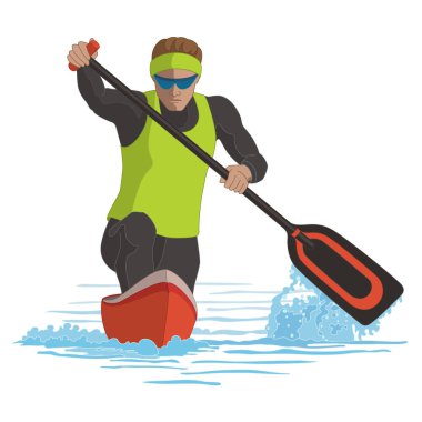 Kano erkek beyaz arka plan üzerinde izole su kürek çekmeye