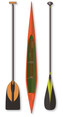 Kano tekne ve beyaz zemin üzerine iki kürek stilleri