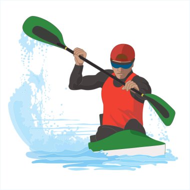 Kayak erkek beyaz arka plan üzerinde izole su yarış