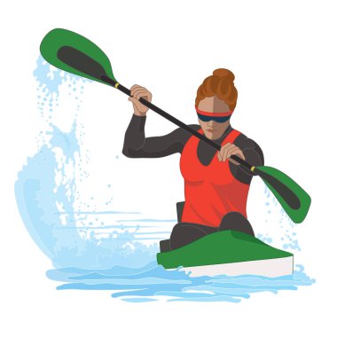 kayaking female racing in water isolated on white background clipart