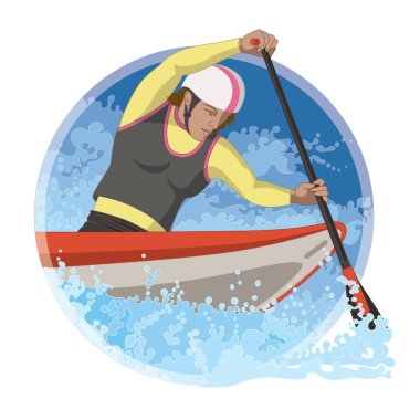 Beyaz su kanosu, dairesel arka planda su akıntısı olan dişi.