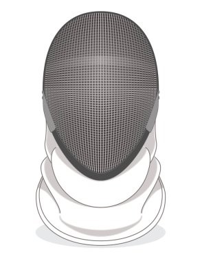 beyaz arka plan üzerinde izole örgü ve önlük ile eskrim kask