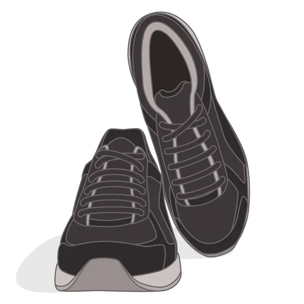 Par de zapatillas de running, negras y grises, vista superior y lateral aisladas sobre fondo blanco — Vector de stock