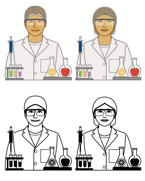 Σύνολο Τεχνικών Τροφίμων Τεχνολόγος Επιστήμονας Διανυσματικά Εικονίδια Αρσενικό Και Θηλυκό — Διανυσματικό Αρχείο