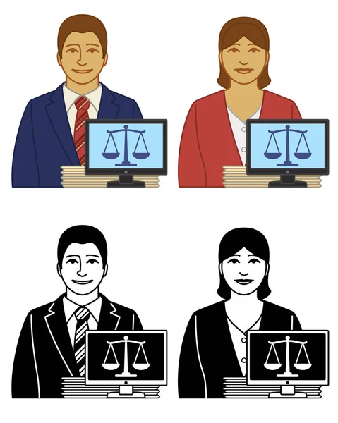 Conjunto Paralegal Iconos Vector Asistente Masculino Femenino Con Carpetas Archivos — Archivo Imágenes Vectoriales