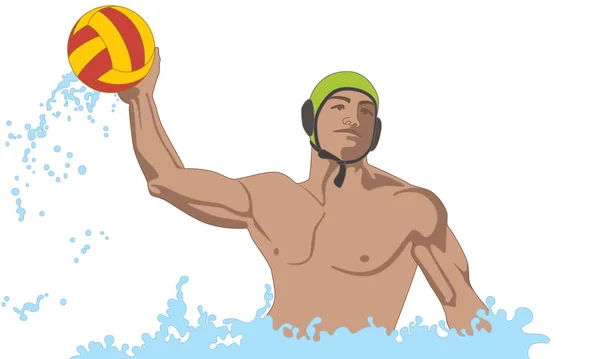 Waterpolo Macho Atleta Lanzando Pelota Aislado Sobre Fondo Blanco — Vector de stock