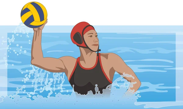 Topu Bayan Sporcusu Yüzme Havuzuna Top Atıyor — Stok Vektör
