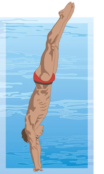 Buzo Macho Posición Recta Con Piscina Fondo — Vector de stock