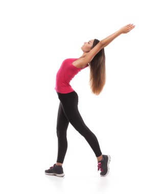 Fitness kadının germe egzersiz yapması