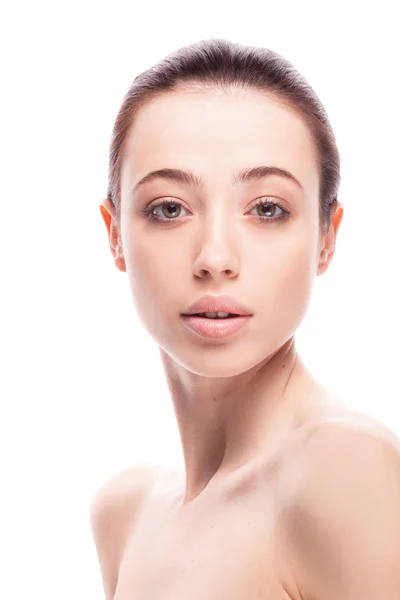 Closeup portrait of beautyful woman with clean fresh skin — Stock Photo, Image