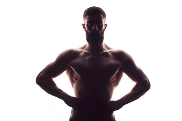 Atleta fisiculturista homem isolado sobre branco — Fotografia de Stock