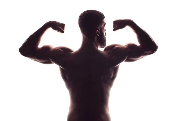 Atlet vücut geliştirmeci adam beyaz bitti izole — Stok fotoğraf