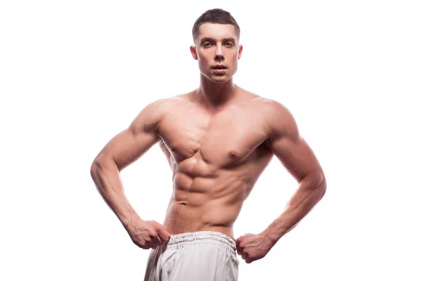 Athlete bodybuilder man isolated over white — Stock Photo, Image