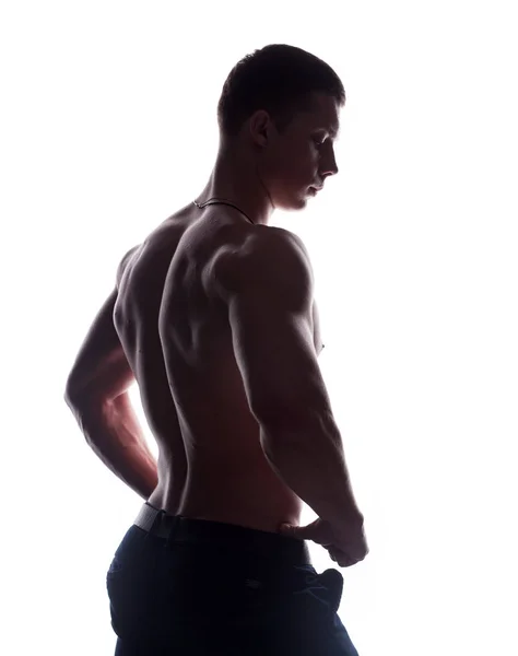 Atleta bodybuilder uomo isolato su bianco — Foto Stock