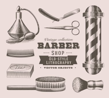 Vintage kuaför dükkanı nesneleri