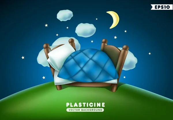 Plasticine Night Background Vector Illustration — Stock Vector