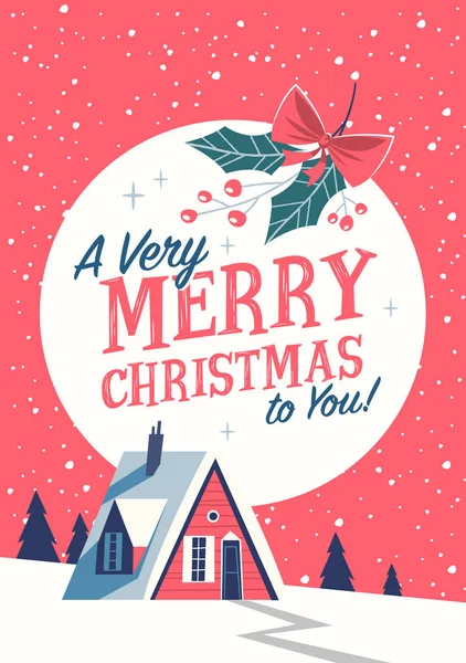 Family House Merry Christmas Illustration — Stock Vector