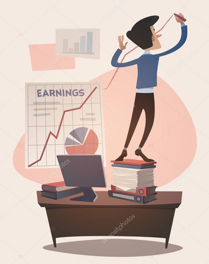 Business earnings graphic grown up. Retro style vector illustration