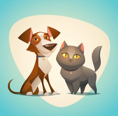 Kedi ve köpek karakter. Vektör çizim tarz çizgi film.