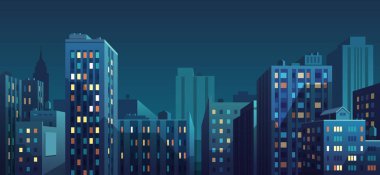 Gece cityscape. Vektör çizim.