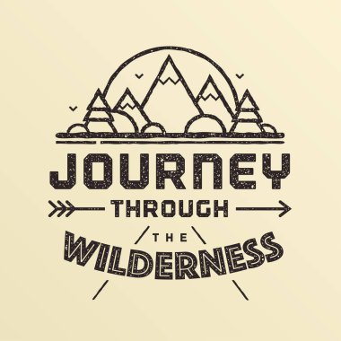 Çölde yolculuk. Kamp amblemi, rozet, etiket, damga vintage tarzı yaz. Vektör çizim.