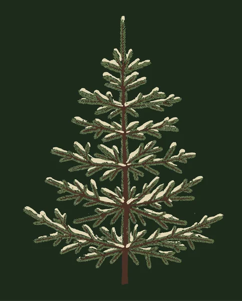 눈으로 전나무 나무입니다 크리스마스 인사말 카드입니다 손으로 — 스톡 벡터