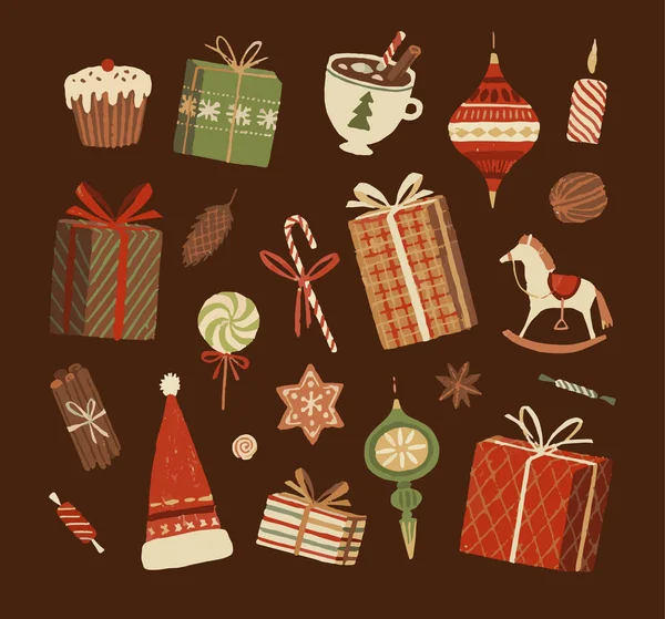 クリスマスの装飾および要素 手描きイラスト — ストックベクタ