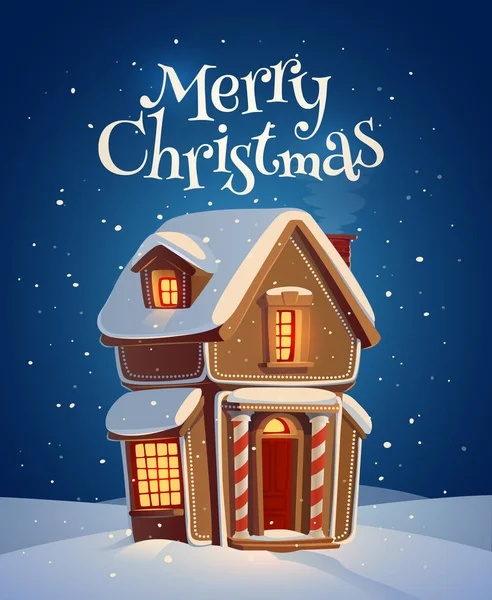 ジンジャーブレッドの家 クリスマス カード ポスター バナー ベクトル図 — ストックベクタ