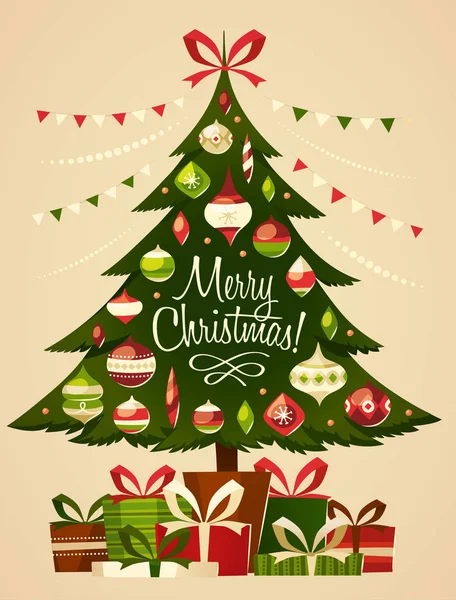 プレゼント付きのクリスマスツリー クリスマスカード — ストックベクタ
