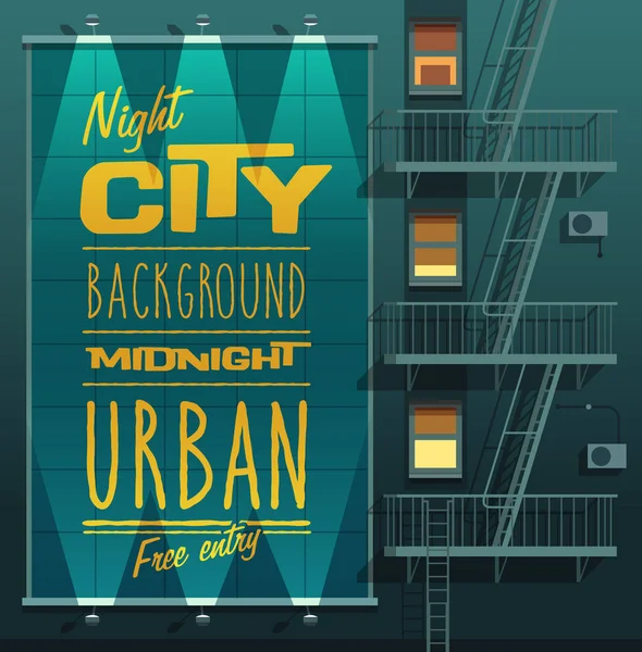 Ciudad Nocturna Banner Una Pared Ilustración Vectorial — Vector de stock