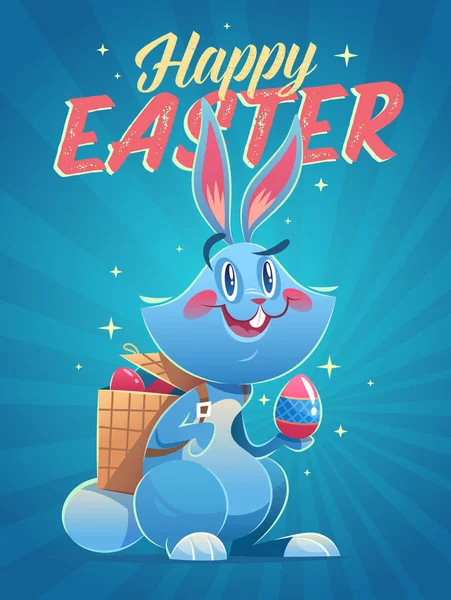 イースターのウサギ キャラクターとハッピー イースターのグリーティング カード ベクトル図 — ストックベクタ